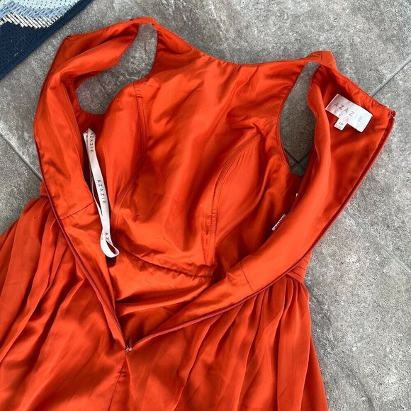 Azazie Harper Flowy Pleated Chiffon Maxi Dress Paprika Size 10 - Picture 10 of 13